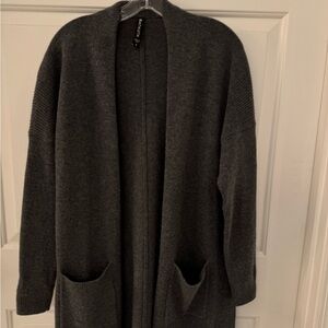 Athleta Spirit Wrap Cashmere Wool Dark Heather Gray Grey Duster Long Cardigan XS